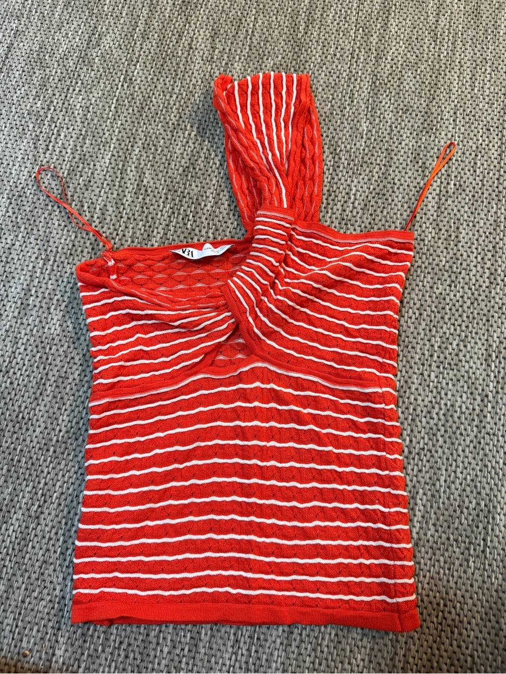 Ara Red and White One-Shoulder Striped Tank